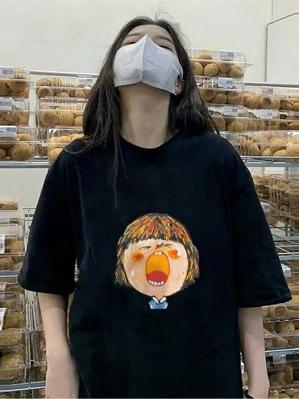 Karikatür ve Grafik tasarım Oversize T-shirt Cartoon/Letter serisi kod245