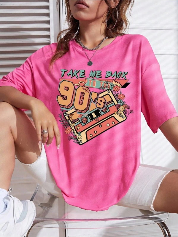 Karikatür ve Grafik tasarım Oversize T-shirt Cartoon/Letter serisi kod25