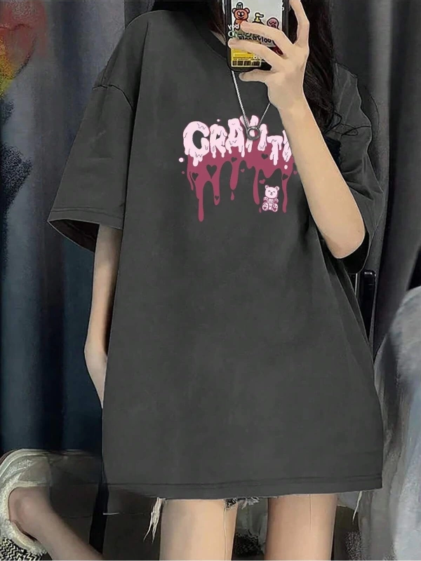 Karikatür ve Grafik tasarım Oversize T-shirt Cartoon/Letter serisi kod252