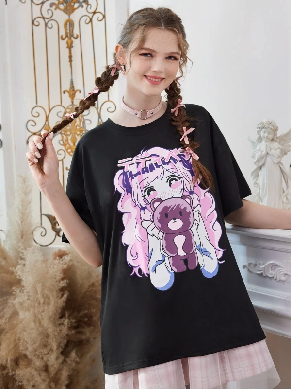 Karikatür ve Grafik tasarım Oversize T-shirt Cartoon/Letter serisi kod324
