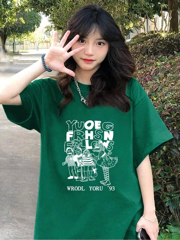 Karikatür ve Grafik tasarım Oversize T-shirt Cartoon/Letter serisi kod341