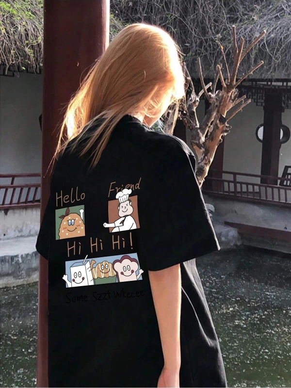 Karikatür ve Grafik tasarım Oversize T-shirt Cartoon/Letter serisi kod346