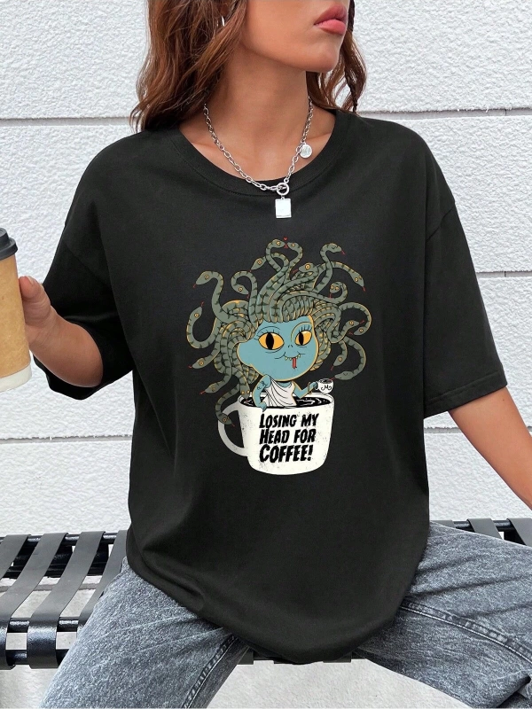 Karikatür ve Grafik tasarım Oversize T-shirt Cartoon/Letter serisi kod352