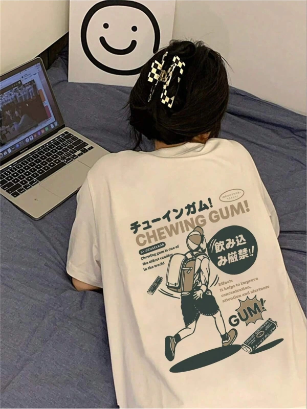 Karikatür ve Grafik tasarım Oversize T-shirt Cartoon/Letter serisi kod363