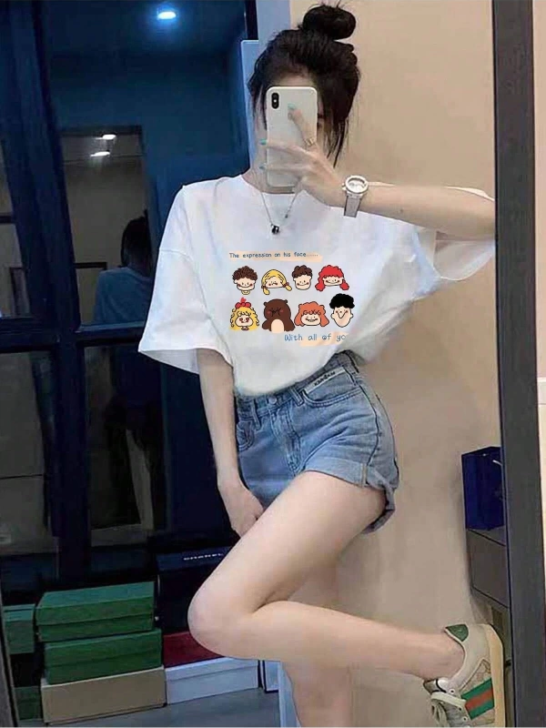 Karikatür ve Grafik tasarım Oversize T-shirt Cartoon/Letter serisi kod374