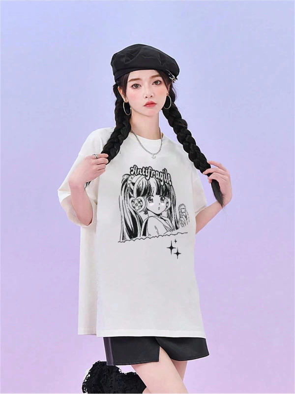 Karikatür ve Grafik tasarım Oversize T-shirt Cartoon/Letter serisi kod376