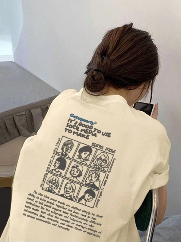Karikatür ve Grafik tasarım Oversize T-shirt Cartoon/Letter serisi kod380