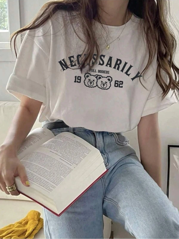 Karikatür ve Grafik tasarım Oversize T-shirt Cartoon/Letter serisi kod384