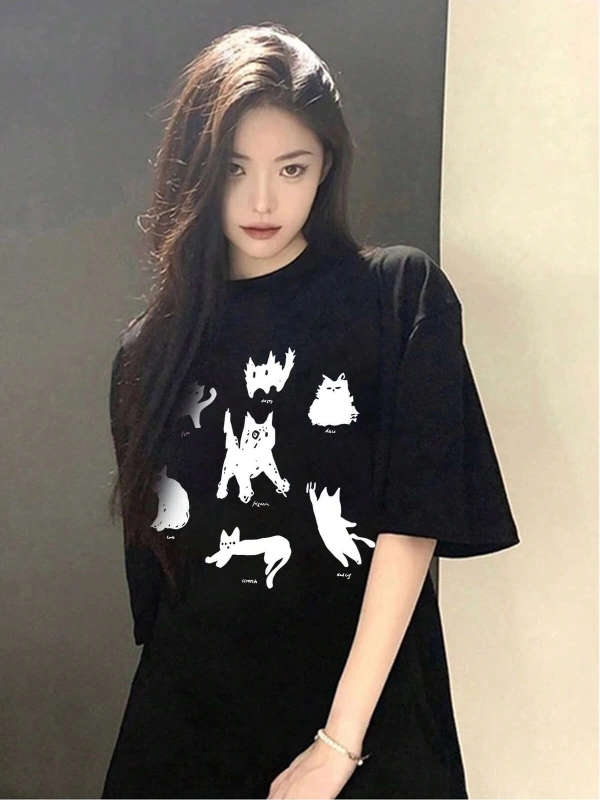 Karikatür ve Grafik tasarım Oversize T-shirt Cartoon/Letter serisi kod385