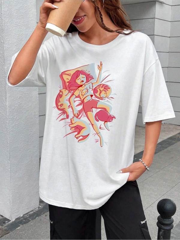 Karikatür ve Grafik tasarım Oversize T-shirt Cartoon/Letter serisi kod386
