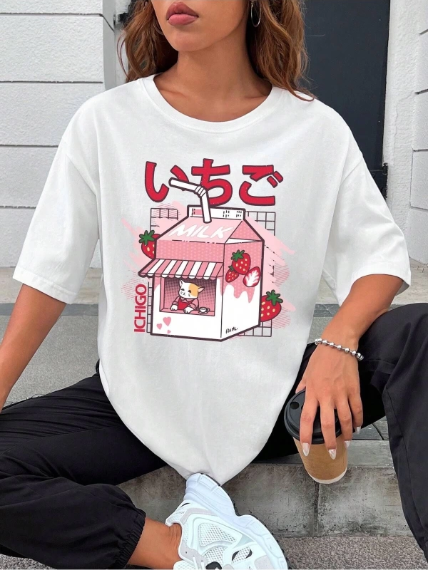 Karikatür ve Grafik tasarım Oversize T-shirt Cartoon/Letter serisi kod391
