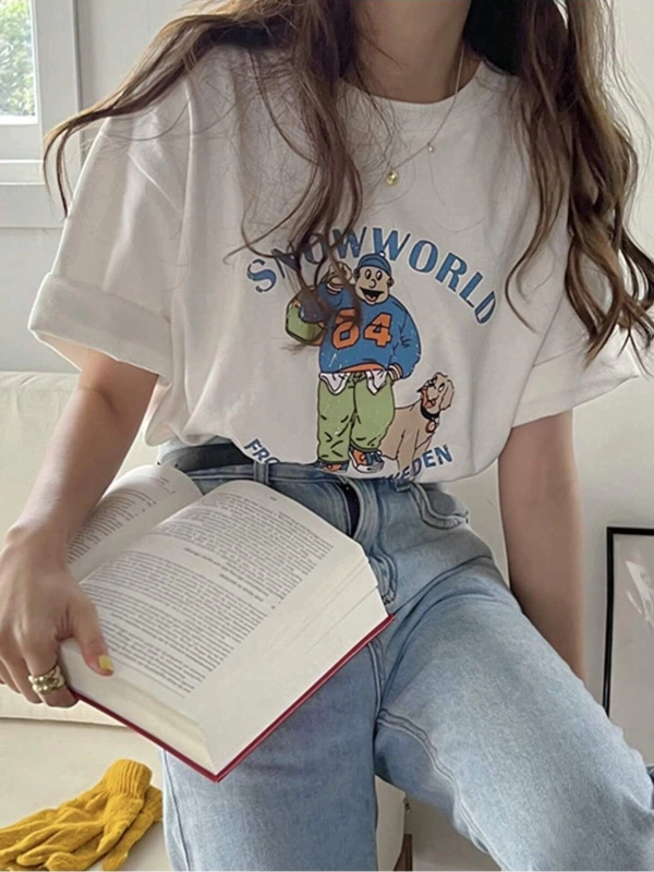 Karikatür ve Grafik tasarım Oversize T-shirt Cartoon/Letter serisi kod394