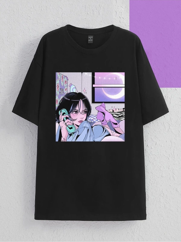Karikatür ve Grafik tasarım Oversize T-shirt Cartoon/Letter serisi kod402
