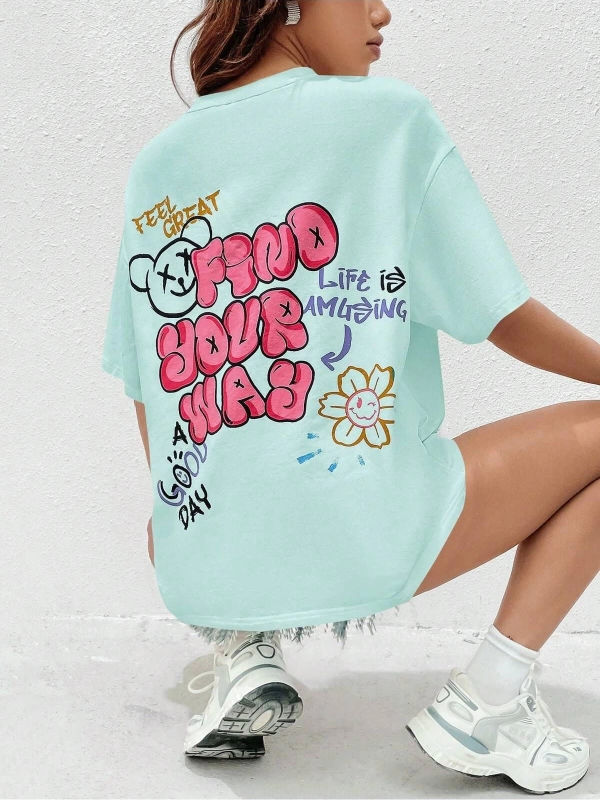 Karikatür ve Grafik tasarım Oversize T-shirt Cartoon/Letter serisi kod439