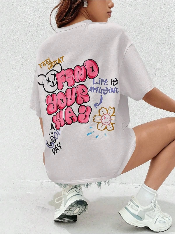 Karikatür ve Grafik tasarım Oversize T-shirt Cartoon/Letter serisi kod440