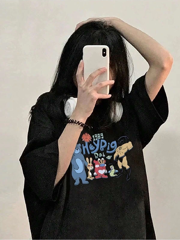 Karikatür ve Grafik tasarım Oversize T-shirt Cartoon/Letter serisi kod457