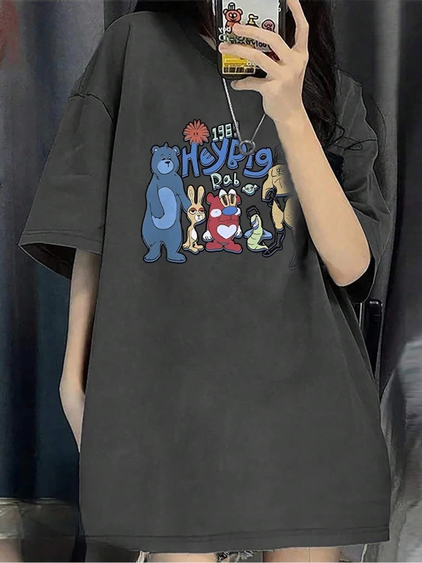 Karikatür ve Grafik tasarım Oversize T-shirt Cartoon/Letter serisi kod459