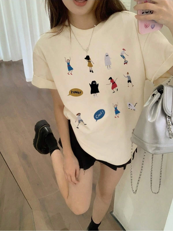 Karikatür ve Grafik tasarım Oversize T-shirt Cartoon/Letter serisi kod468