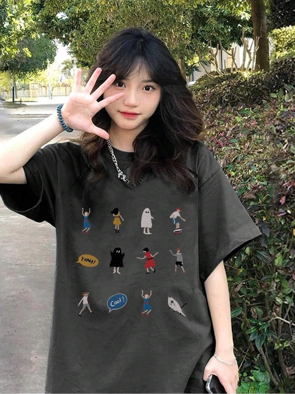 Karikatür ve Grafik tasarım Oversize T-shirt Cartoon/Letter serisi kod469