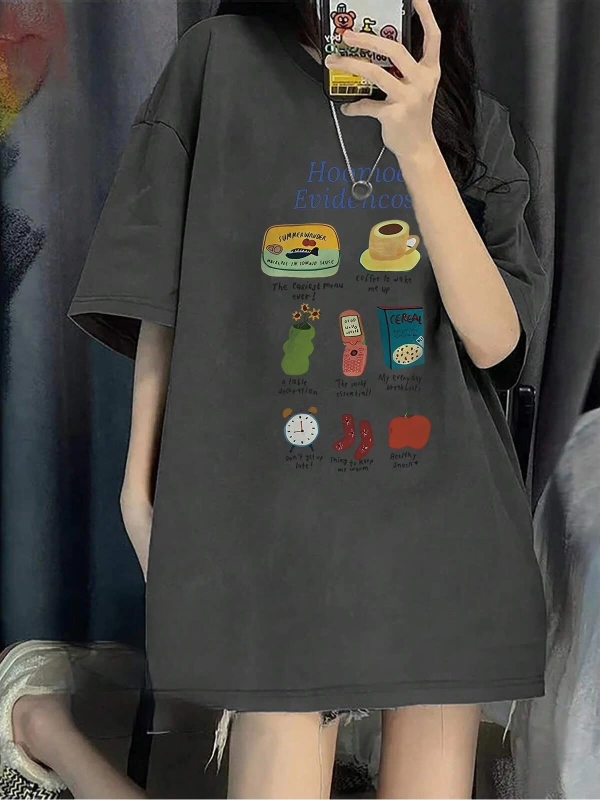 Karikatür ve Grafik tasarım Oversize T-shirt Cartoon/Letter serisi kod483