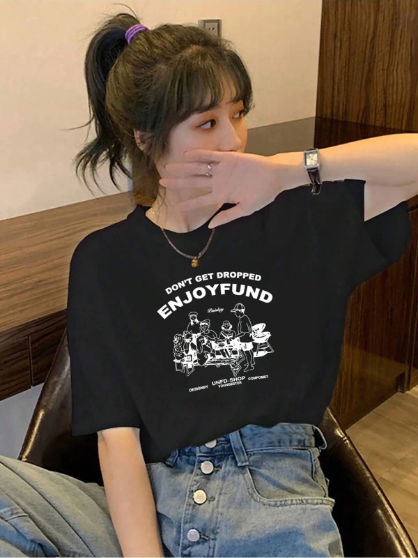 Karikatür ve Grafik tasarım Oversize T-shirt Cartoon/Letter serisi kod488