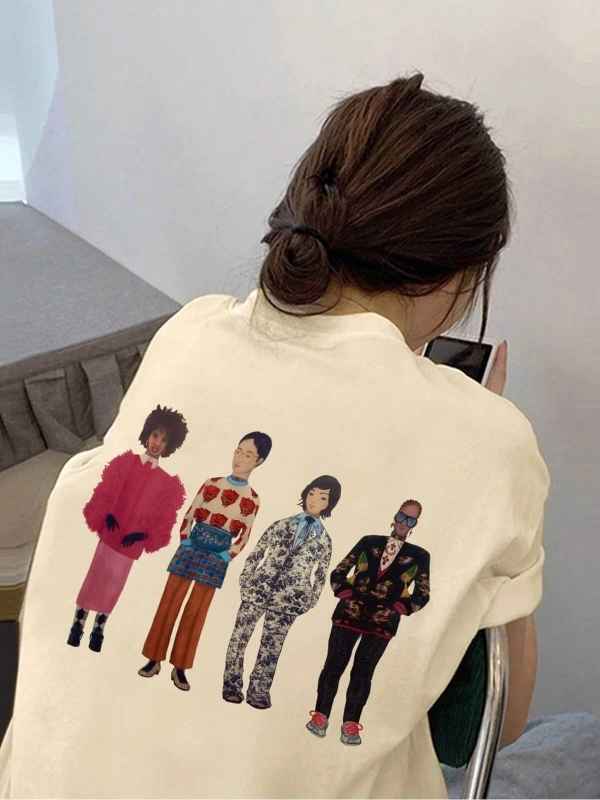 Karikatür ve Grafik tasarım Oversize T-shirt Cartoon/Letter serisi kod503
