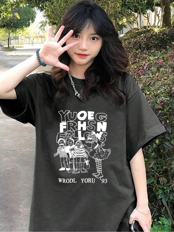 Karikatür ve Grafik tasarım Oversize T-shirt Cartoon/Letter serisi kod511