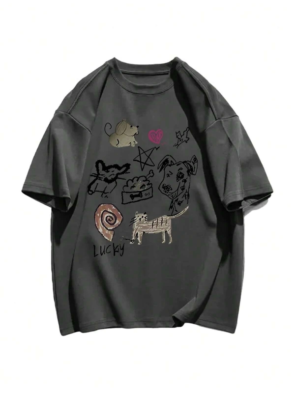 Karikatür ve Grafik tasarım Oversize T-shirt Cartoon/Letter serisi kod517