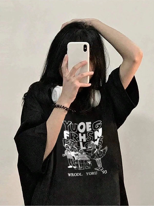 Karikatür ve Grafik tasarım Oversize T-shirt Cartoon/Letter serisi kod526