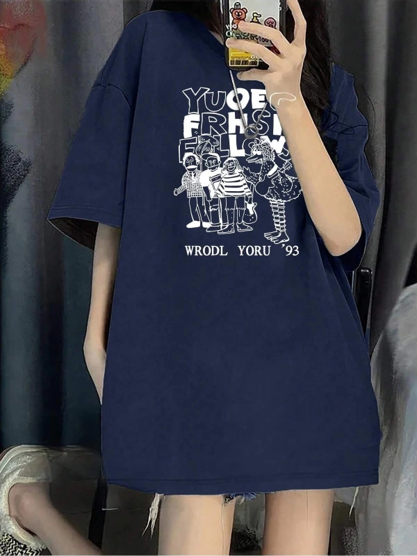 Karikatür ve Grafik tasarım Oversize T-shirt Cartoon/Letter serisi kod531