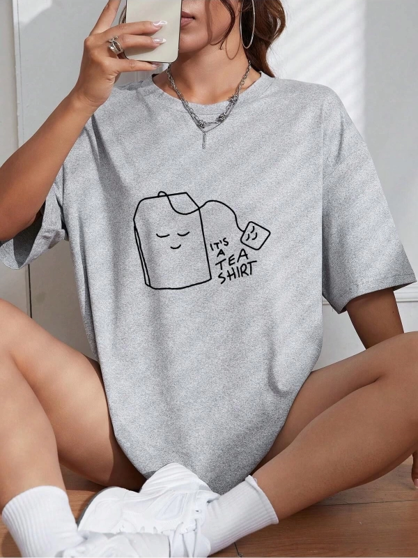 Karikatür ve Grafik tasarım Oversize T-shirt Cartoon/Letter serisi kod566