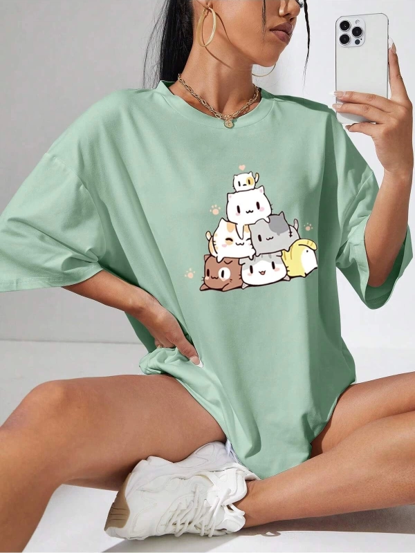 Karikatür ve Grafik tasarım Oversize T-shirt Cartoon/Letter serisi kod570