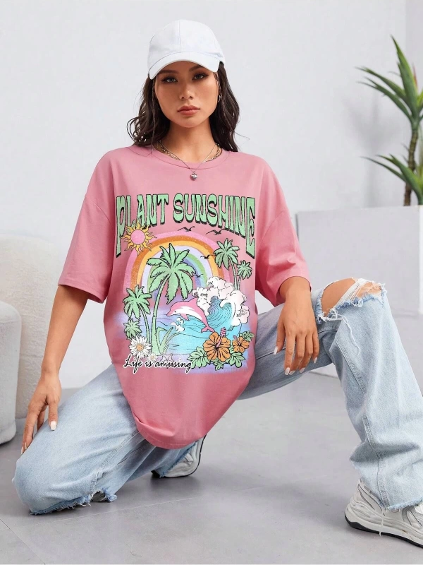 Karikatür ve Grafik tasarım Oversize T-shirt Cartoon/Letter serisi kod58