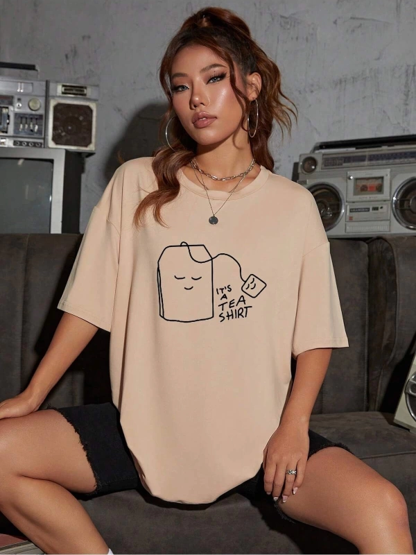 Karikatür ve Grafik tasarım Oversize T-shirt Cartoon/Letter serisi kod601