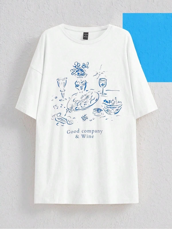 Karikatür ve Grafik tasarım Oversize T-shirt Cartoon/Letter serisi kod604