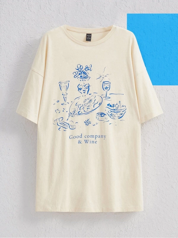 Karikatür ve Grafik tasarım Oversize T-shirt Cartoon/Letter serisi kod605