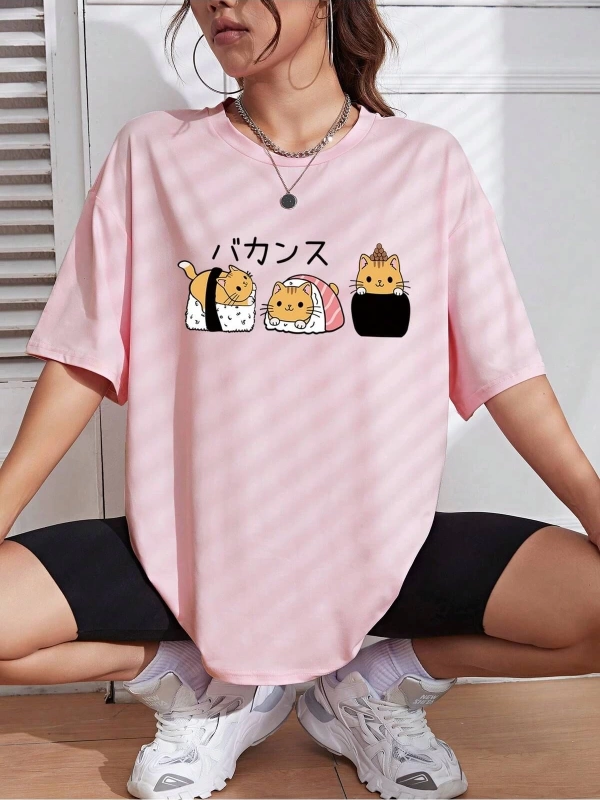 Karikatür ve Grafik tasarım Oversize T-shirt Cartoon/Letter serisi kod616