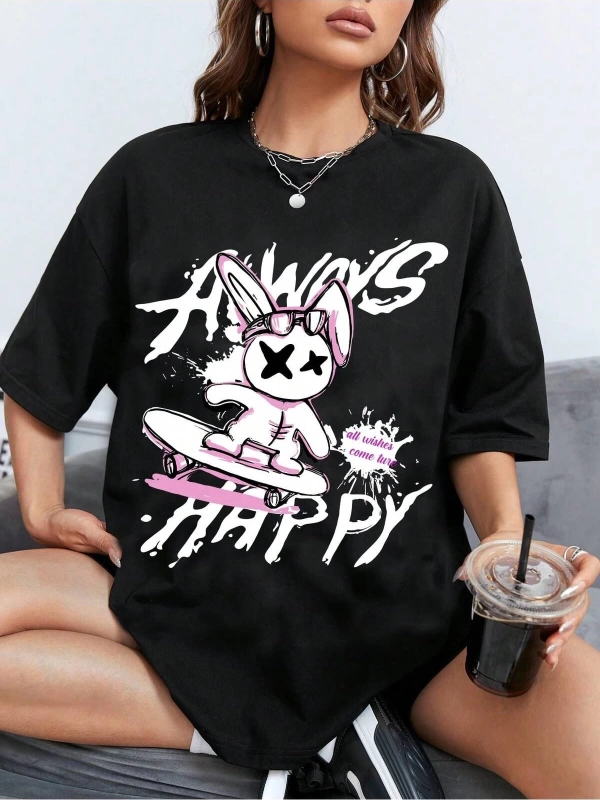 Karikatür ve Grafik tasarım Oversize T-shirt Cartoon/Letter serisi kod631