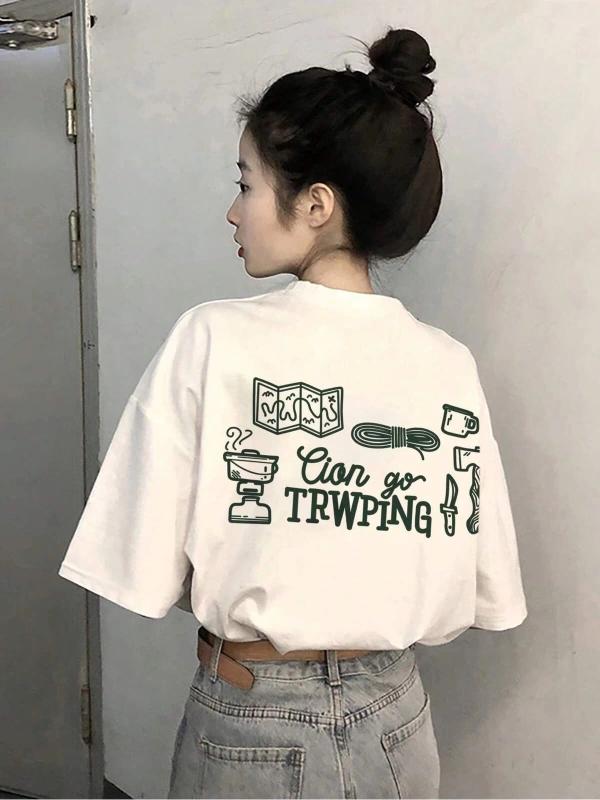 Karikatür ve Grafik tasarım Oversize T-shirt Cartoon/Letter serisi kod640
