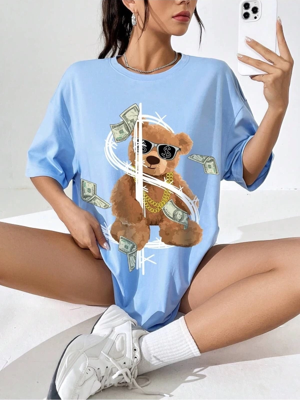 Karikatür ve Grafik tasarım Oversize T-shirt Cartoon/Letter serisi kod643