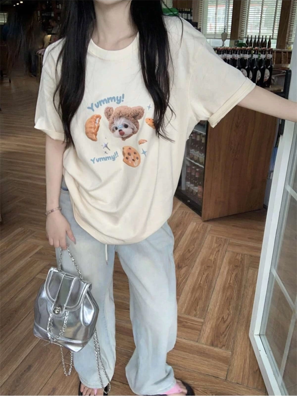 Karikatür ve Grafik tasarım Oversize T-shirt Cartoon/Letter serisi kod647