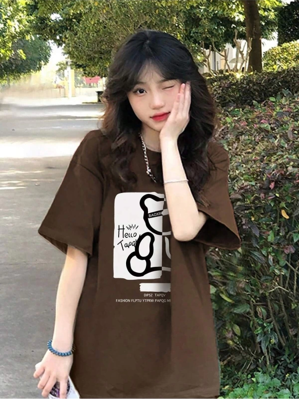 Karikatür ve Grafik tasarım Oversize T-shirt Cartoon/Letter serisi kod665
