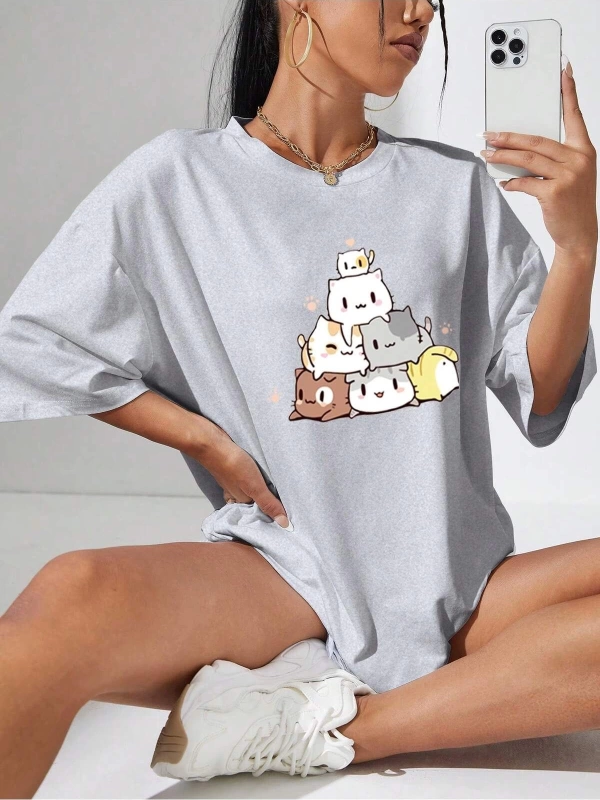 Karikatür ve Grafik tasarım Oversize T-shirt Cartoon/Letter serisi kod682