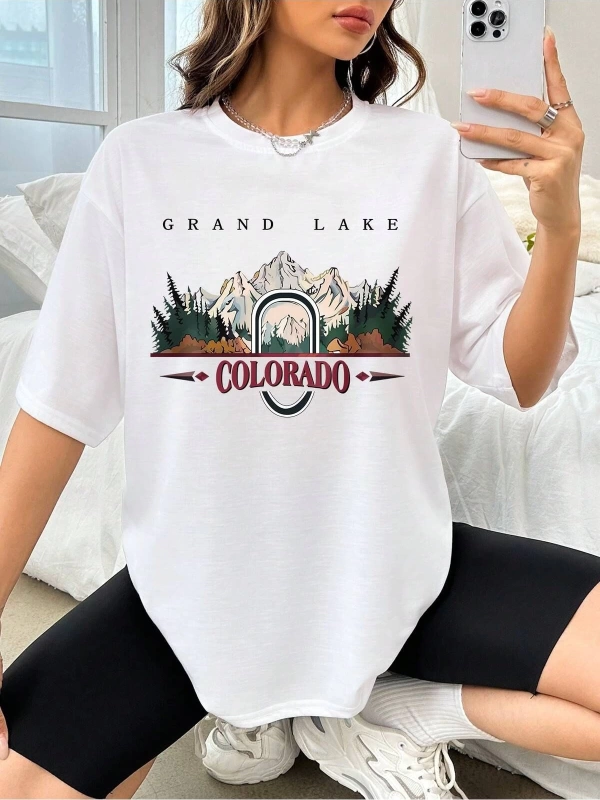 Karikatür ve Grafik tasarım Oversize T-shirt Cartoon/Letter serisi kod702