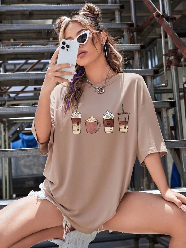 Karikatür ve Grafik tasarım Oversize T-shirt Cartoon/Letter serisi kod72