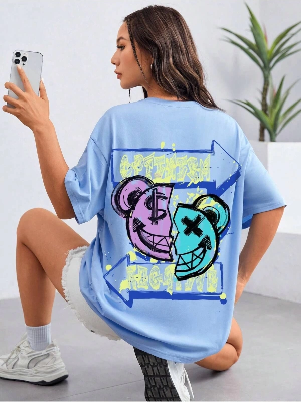 Karikatür ve Grafik tasarım Oversize T-shirt Cartoon/Letter serisi kod743