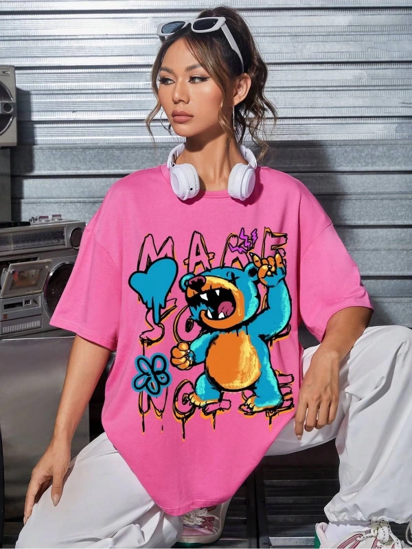Karikatür ve Grafik tasarım Oversize T-shirt Cartoon/Letter serisi kod762