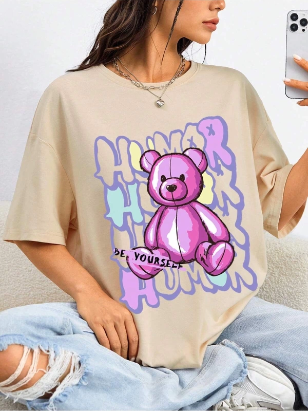 Karikatür ve Grafik tasarım Oversize T-shirt Cartoon/Letter serisi kod764