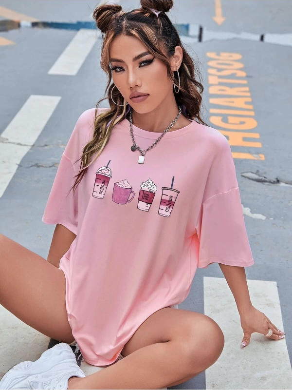 Karikatür ve Grafik tasarım Oversize T-shirt Cartoon/Letter serisi kod768