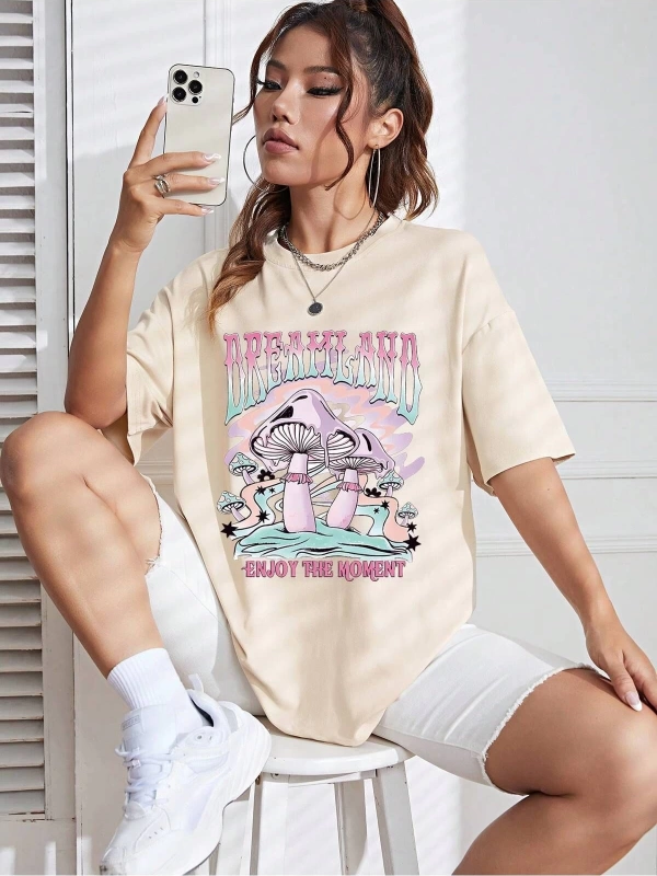 Karikatür ve Grafik tasarım Oversize T-shirt Cartoon/Letter serisi kod777